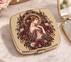 Vintage Romantic Compact Mirror — Art Nouveau Lady with Roses — product image 2