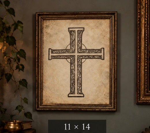 Sacred Bloom Cross Canvas Wall Art | Christian Cross Print | Vintage Faith Decor — product image 1