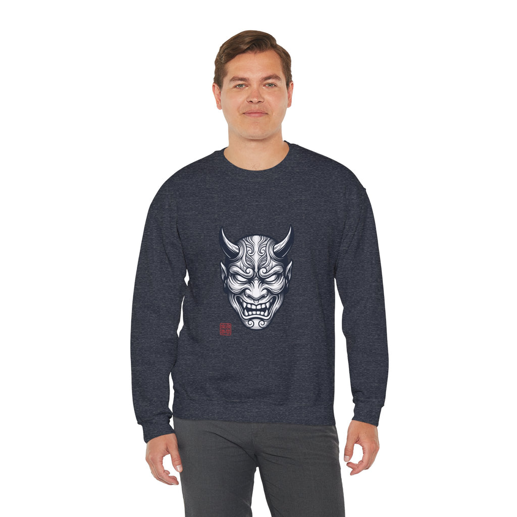 Oni Mask Illustration Crewneck Sweatshirt | Traditional Tattoo-Inspired, Bold Flash Art — view 15