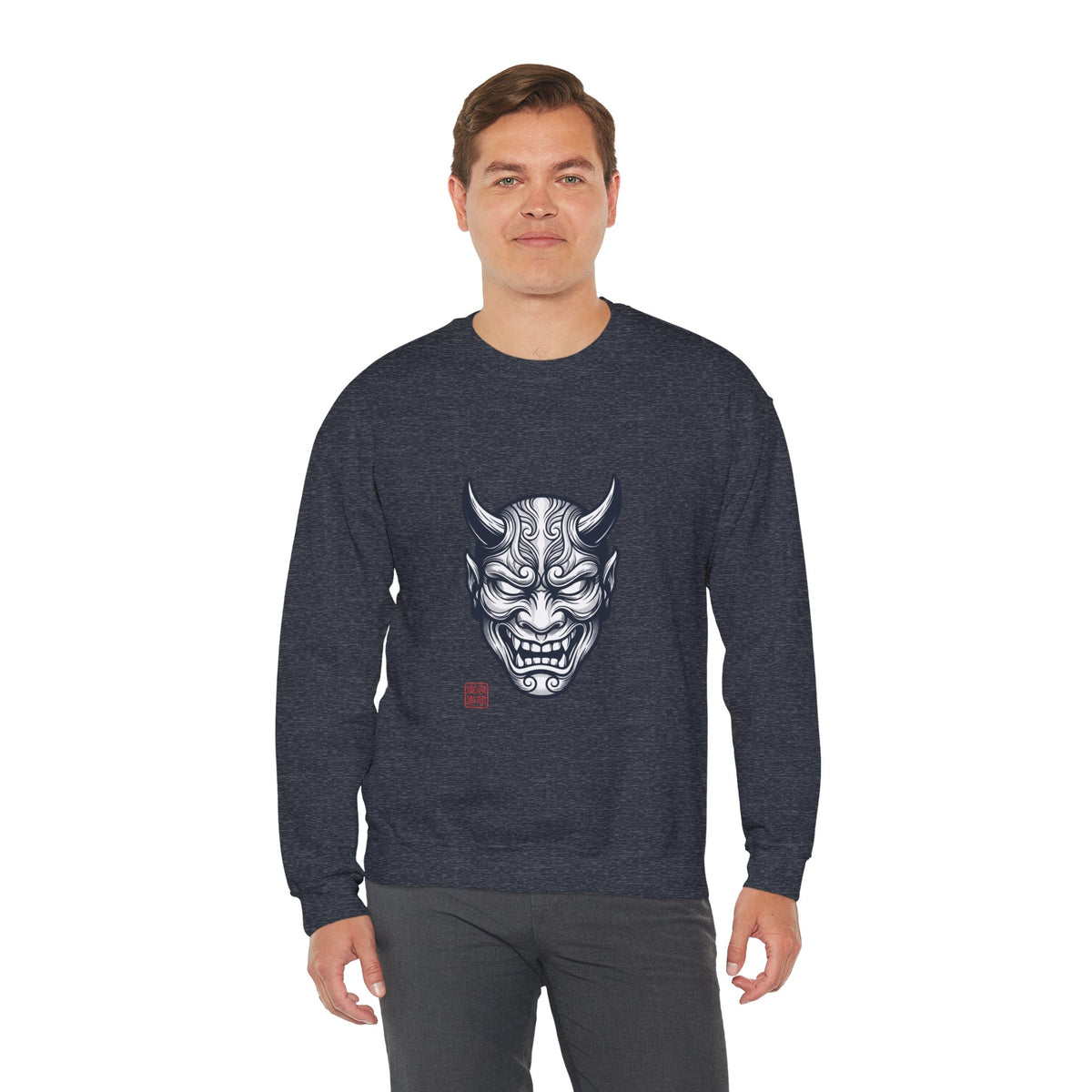 Oni Mask Illustration Crewneck Sweatshirt | Traditional Tattoo-Inspired, Bold Flash Art — view 15