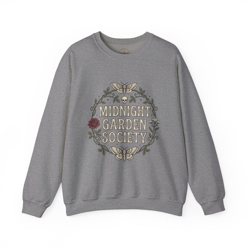 Midnight Garden botanical crest Sweatshirt | Gothic botanicals, floral skull motif — view 6