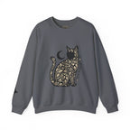Gothic Botanical Cat Sweatshirt | Crescent Moon, Ornate Florals