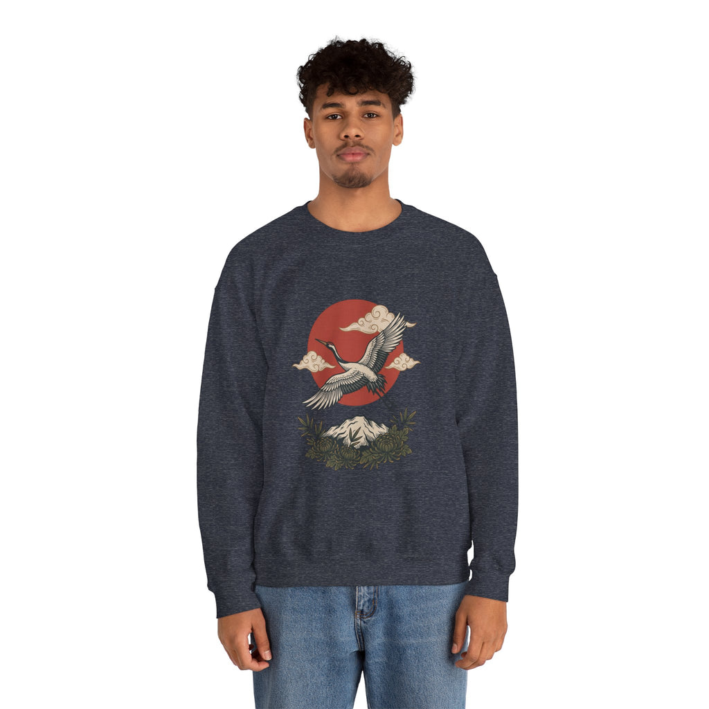 Traditional Tattoo-Style Crane Illustration Sweatshirt | Vintage Flash, Limited Palette — view 13