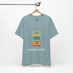 Feed Your Curiosity retro cassette tape graphic T-shirt — product view 1