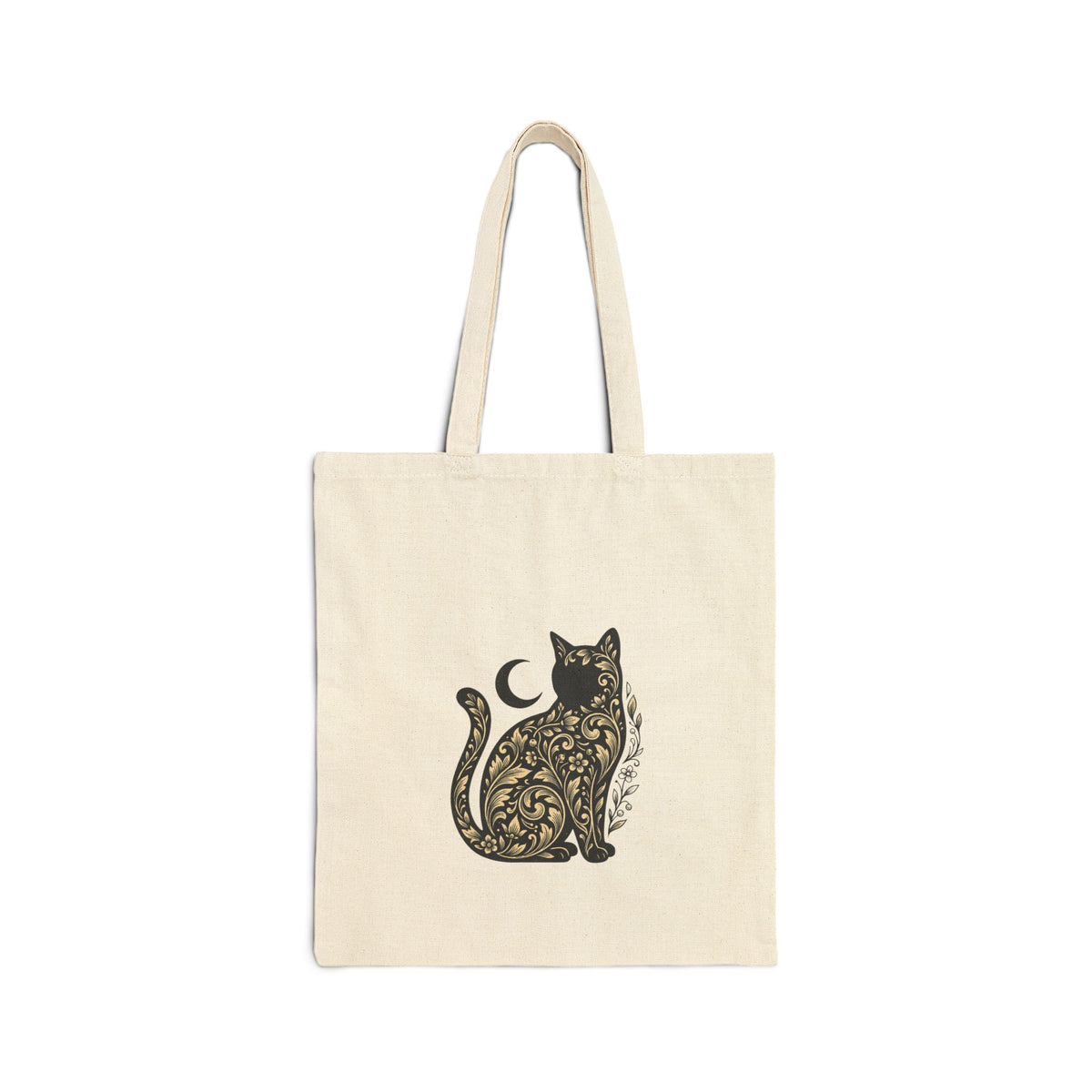 Floral Black Cat Tote | Gothic Botanicals Canvas Tote — view 1
