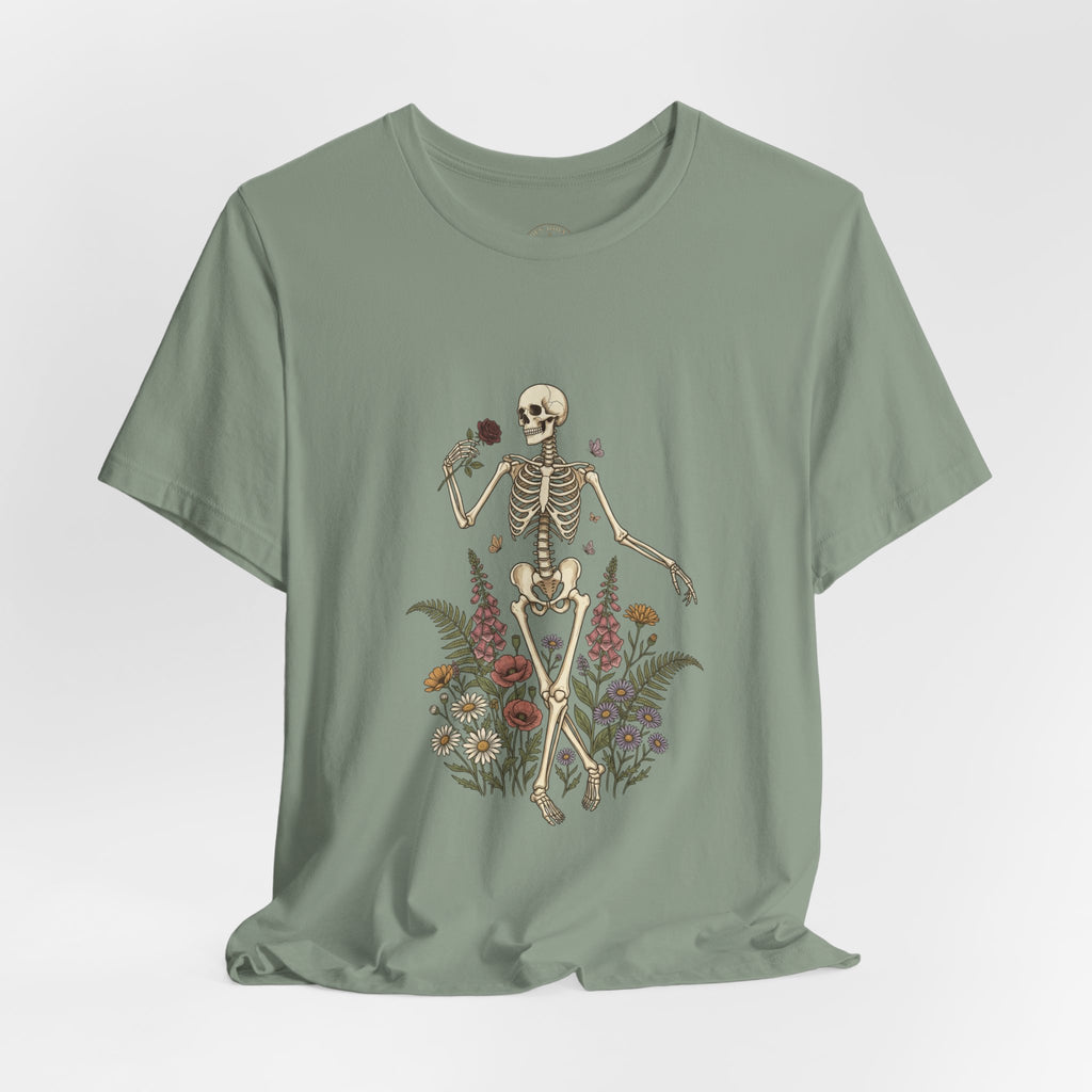 Skeleton with Wildflowers Tee | Gothic Botanicals, Victorian Floral — view 1