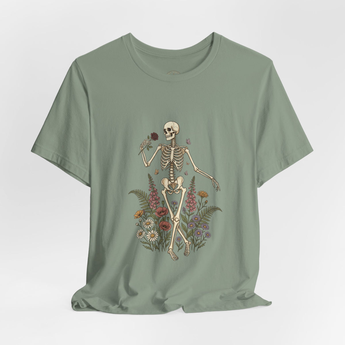 Skeleton with Wildflowers Tee | Gothic Botanicals, Victorian Floral — view 1
