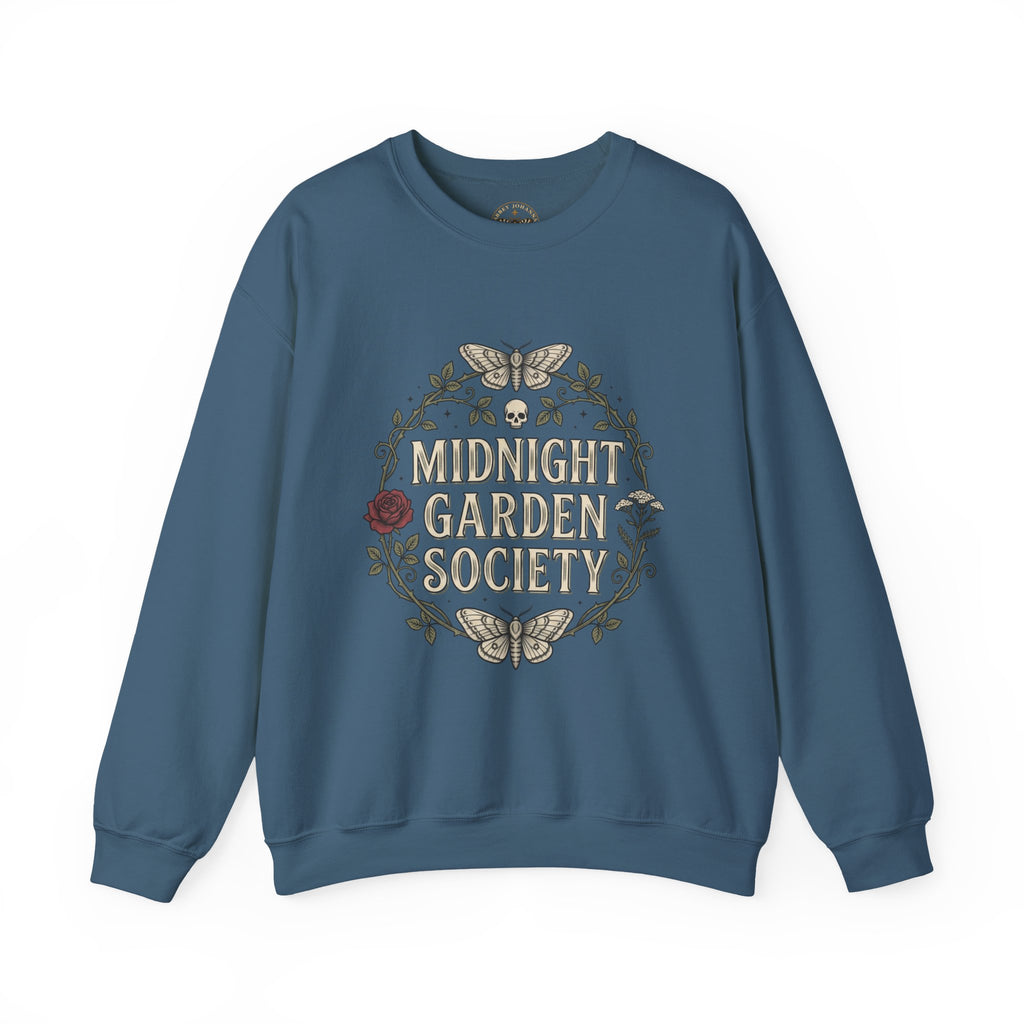 Midnight Garden botanical crest Sweatshirt | Gothic botanicals, floral skull motif — view 1