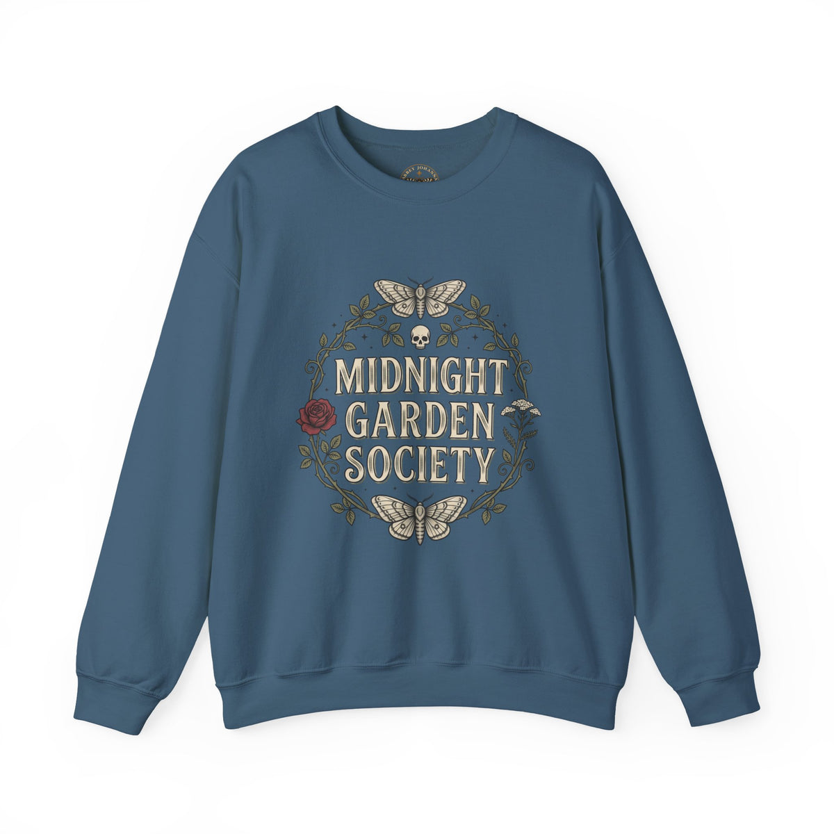 Midnight Garden botanical crest Sweatshirt | Gothic botanicals, floral skull motif — view 1