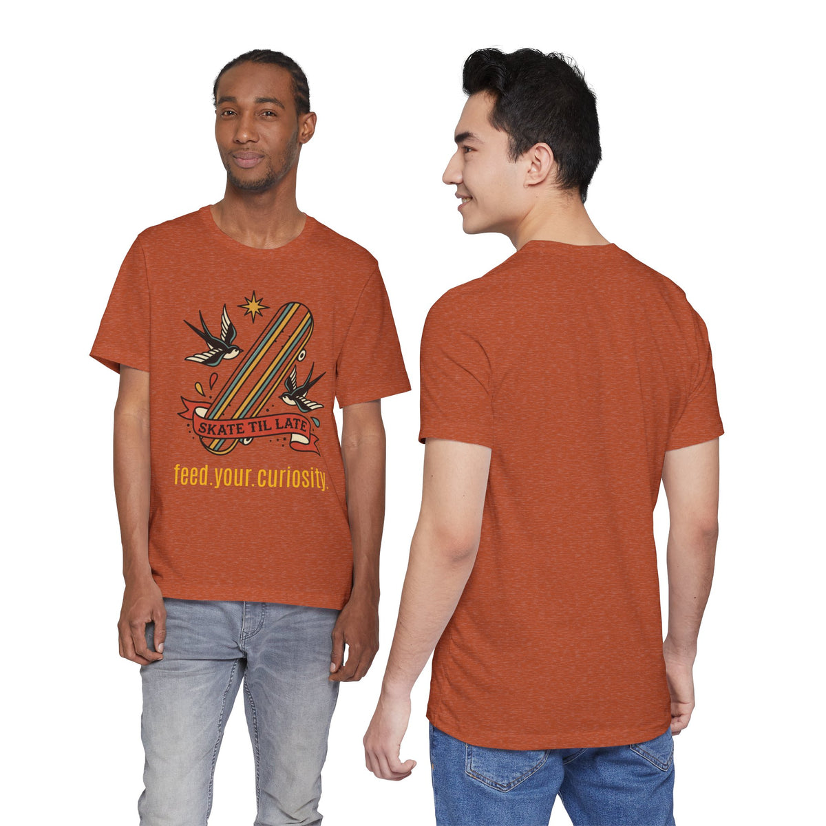 Skate Till Late Skateboard Tee | Traditional Tattoo Flash, Swallows & Banner — view 30