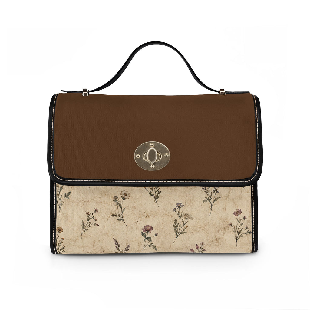 Vintage-Inspired Satchel Bag — Floral Accent, Leather Trim Waterproof Canvas Shoulder Bag — view 2