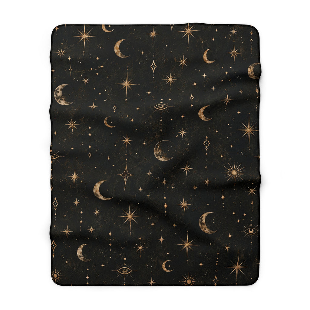 Celestial Moon & Stars Sherpa Blanket — Cozy Night Sky Fleece Throw