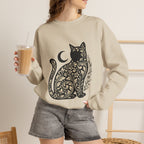 Gothic Botanical Cat Sweatshirt | Crescent Moon, Ornate Florals