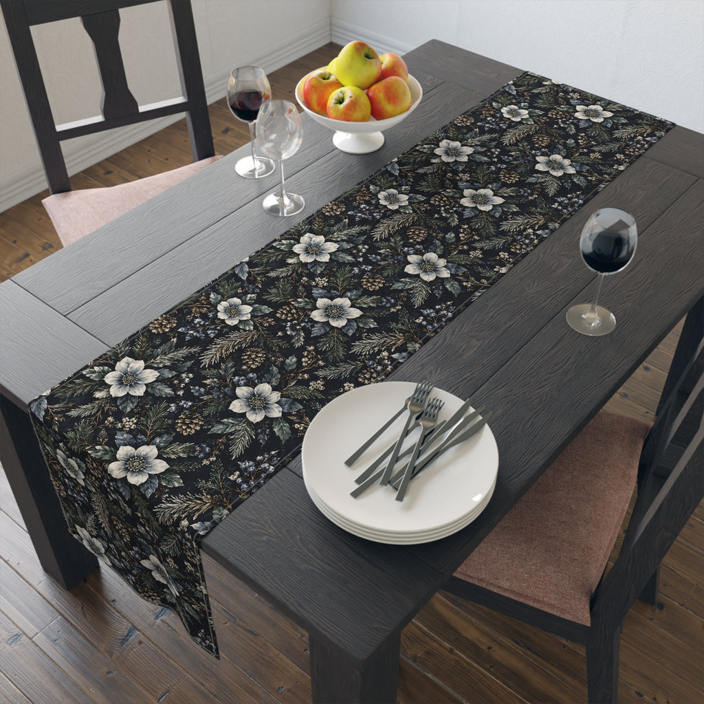 Midnight Winter Garden Cotton Twill Table Runner | The Winter House Collection