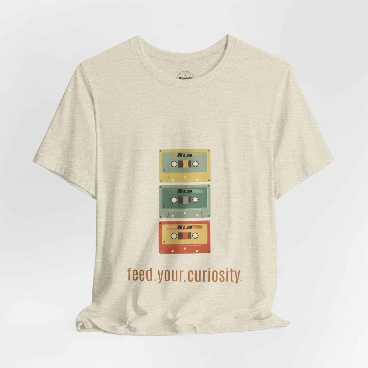 Feed Your Curiosity retro cassette tape graphic T-shirt — product view 6