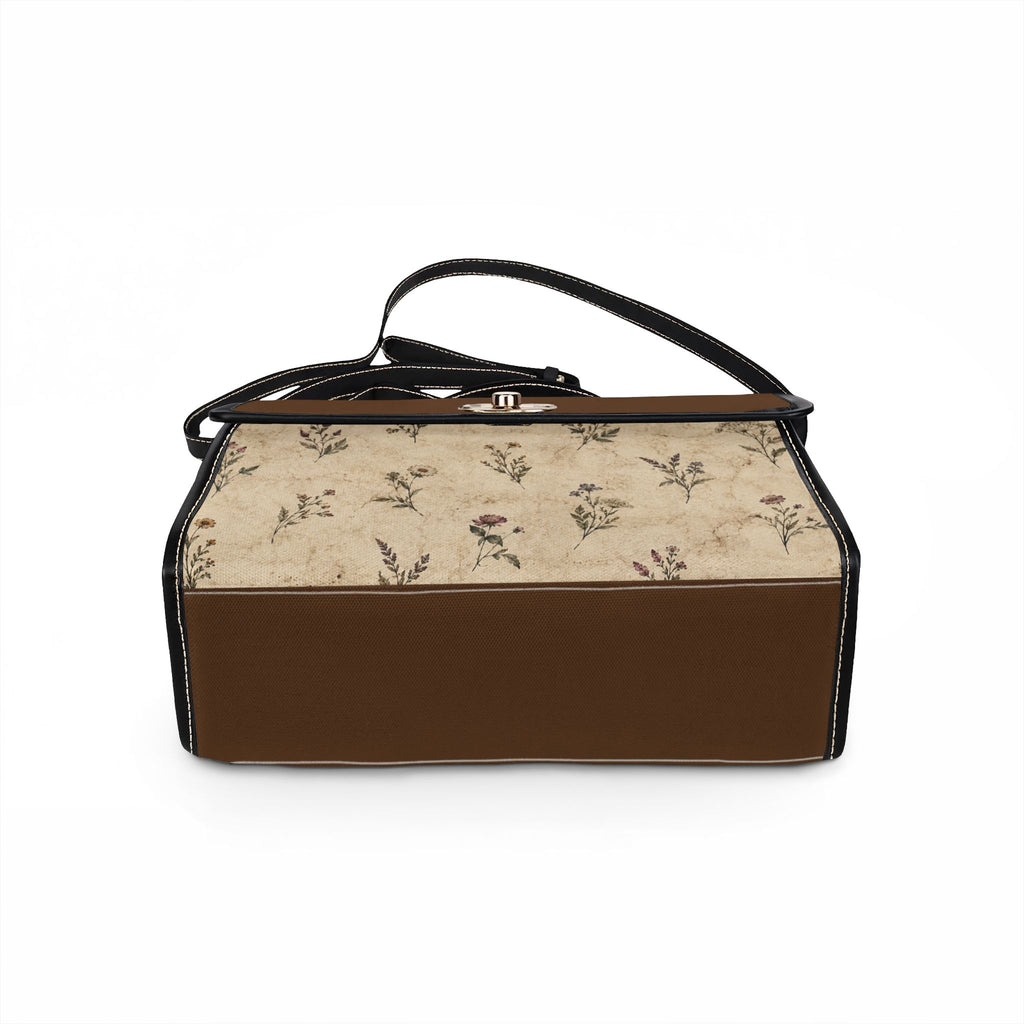 Vintage-Inspired Satchel Bag — Floral Accent, Leather Trim Waterproof Canvas Shoulder Bag — view 7