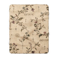 Vintage Floral Sherpa Blanket – Beige Botanical Fleece Throw