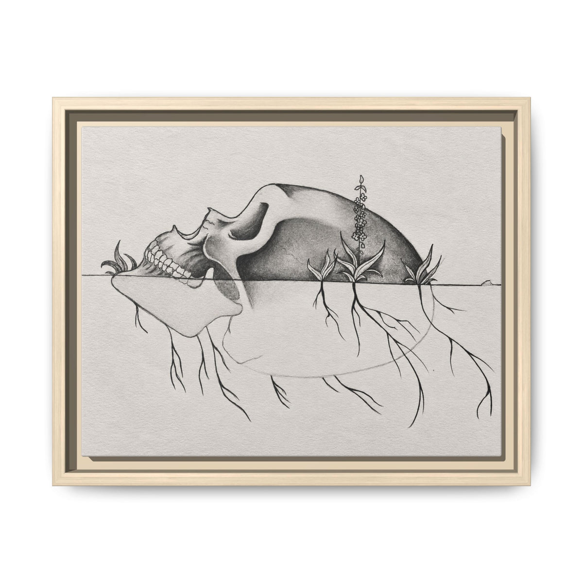 What Remains botanical skull framed canvas art by Abbey Johanna.