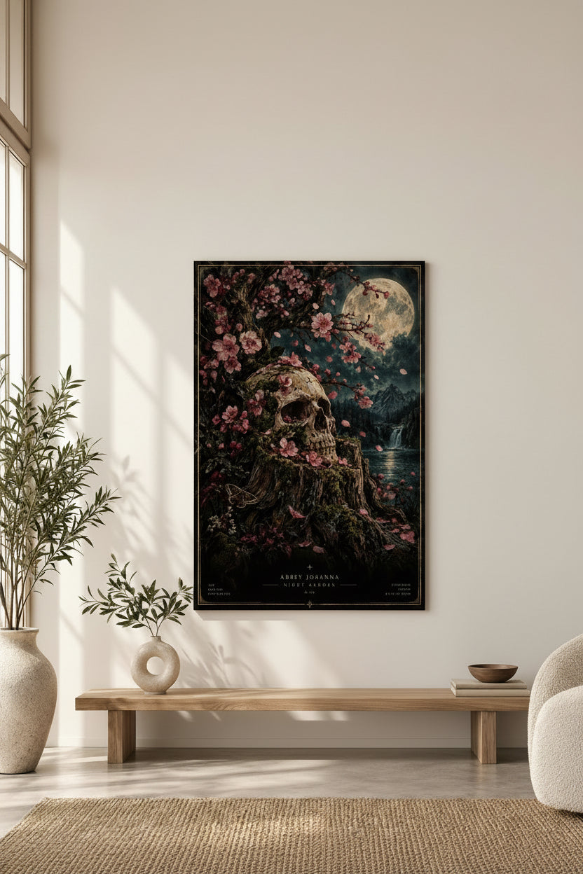 Gothic Sakura Skull Garden Art Print | Night Garden No. 001