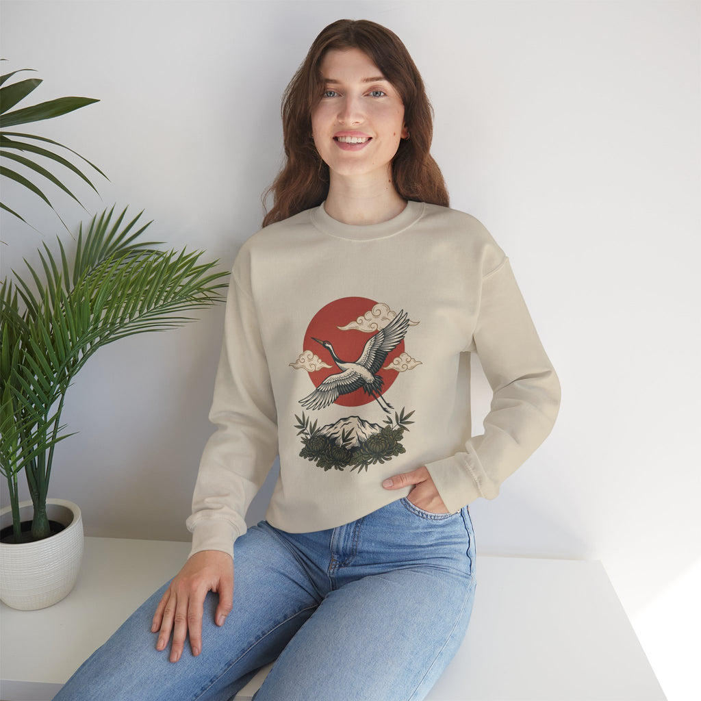 Traditional Tattoo-Style Crane Illustration Sweatshirt | Vintage Flash, Limited Palette — view 43