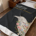 Stay Curious raven and botanical plush throw blanket by Abbey Johanna — product view 3