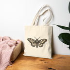 Cute Moth cotton canvas tote bag with Abbey Johanna moth artwork.