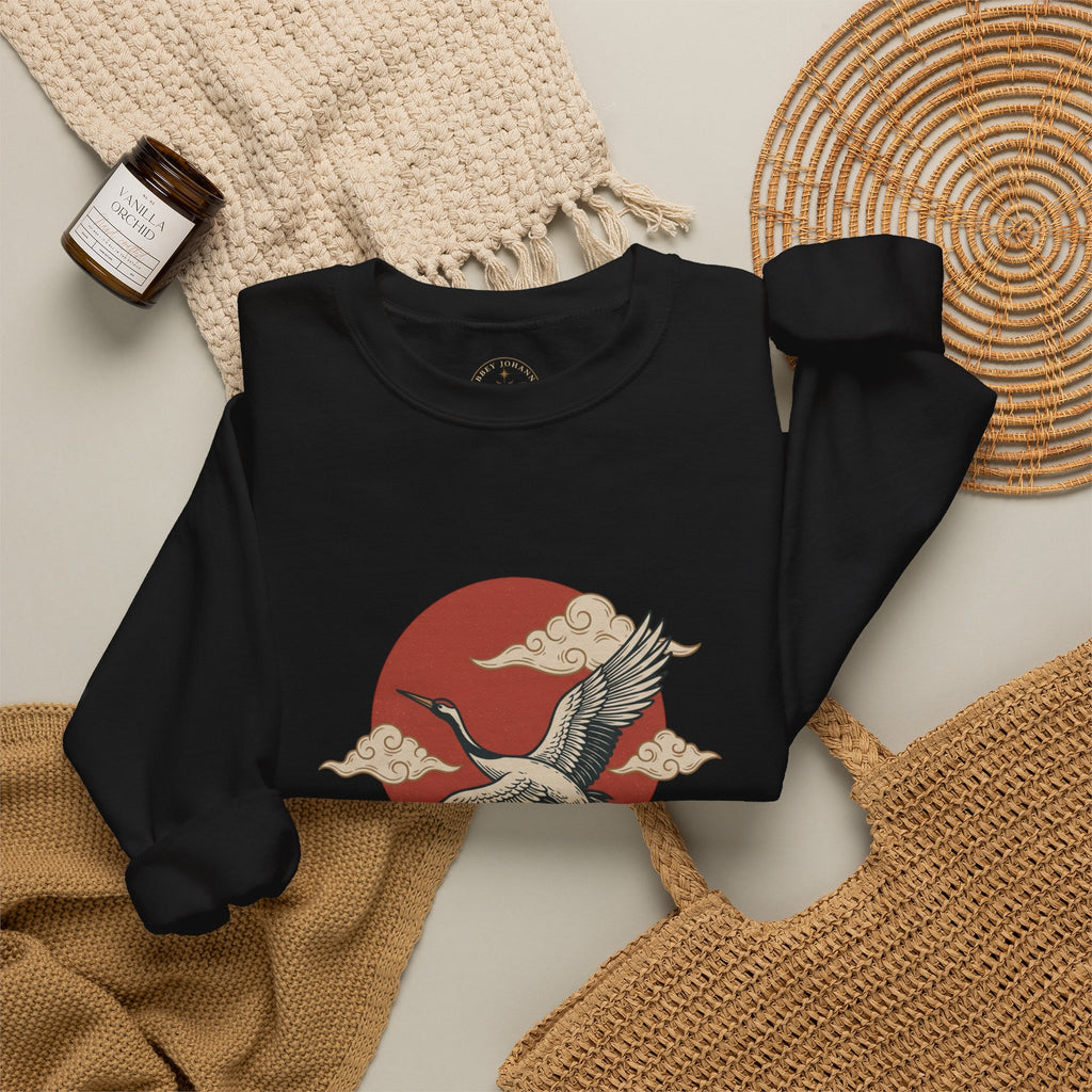 Traditional Tattoo-Style Crane Illustration Sweatshirt | Vintage Flash, Limited Palette — view 29