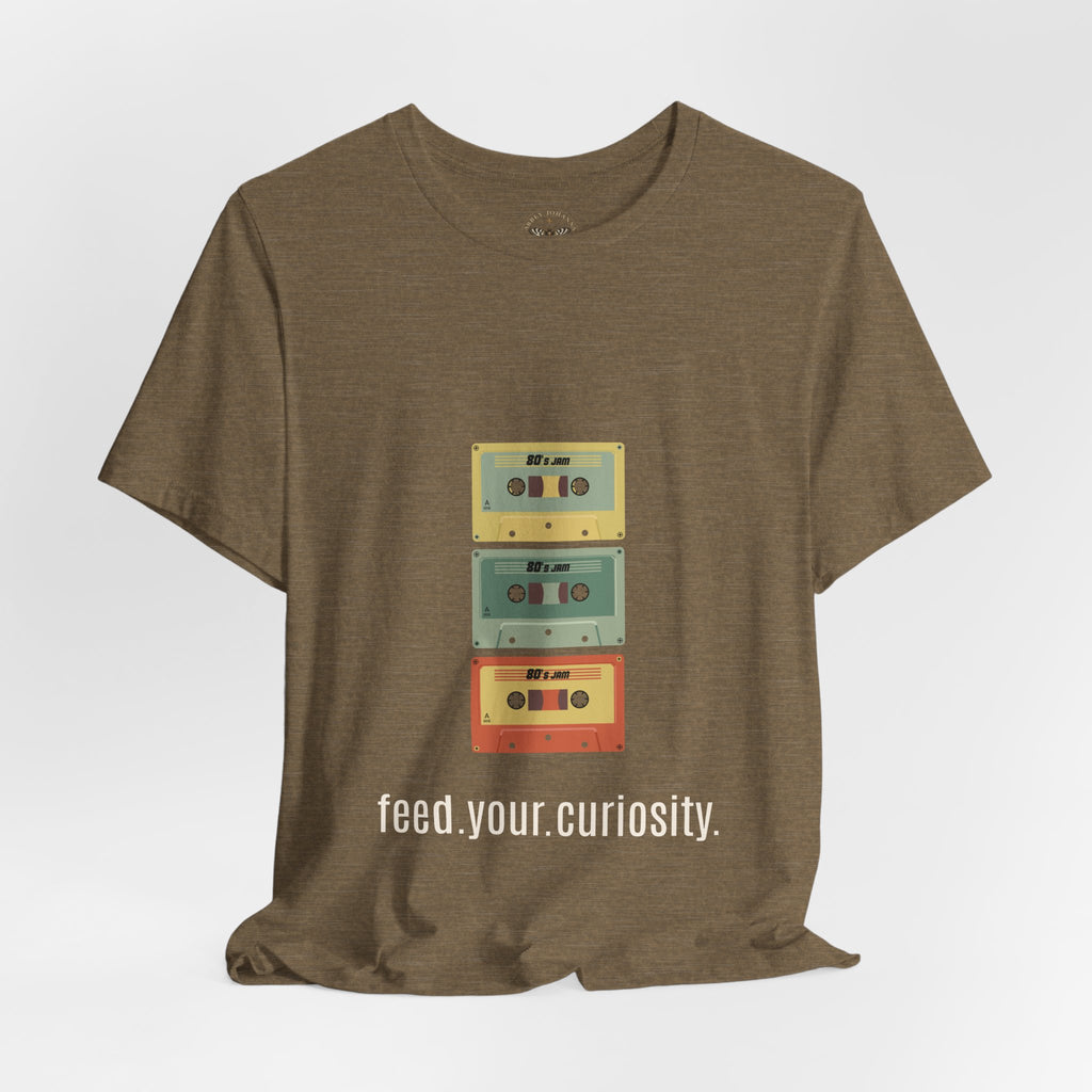 Feed Your Curiosity retro cassette tape graphic T-shirt — product view 5