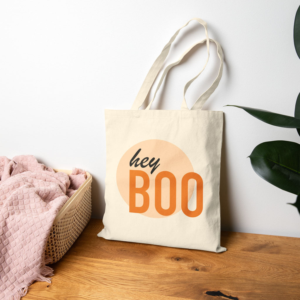Hey Boo Cotton Tote — Cute Retro Halloween Reusable Bag — view 4