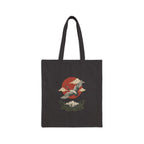 Vintage crane canvas tote with traditional tattoo-inspired bird and sun artwork — product view 2