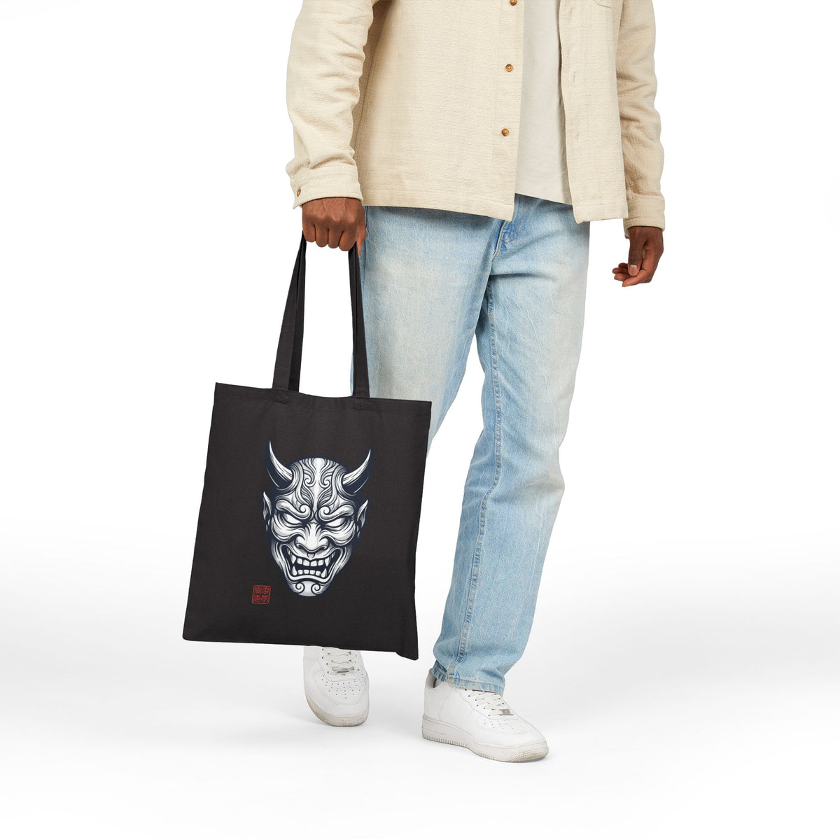 Hannya Mask Tote | Traditional Tattoo-Inspired, Vintage Flash Canvas — view 3