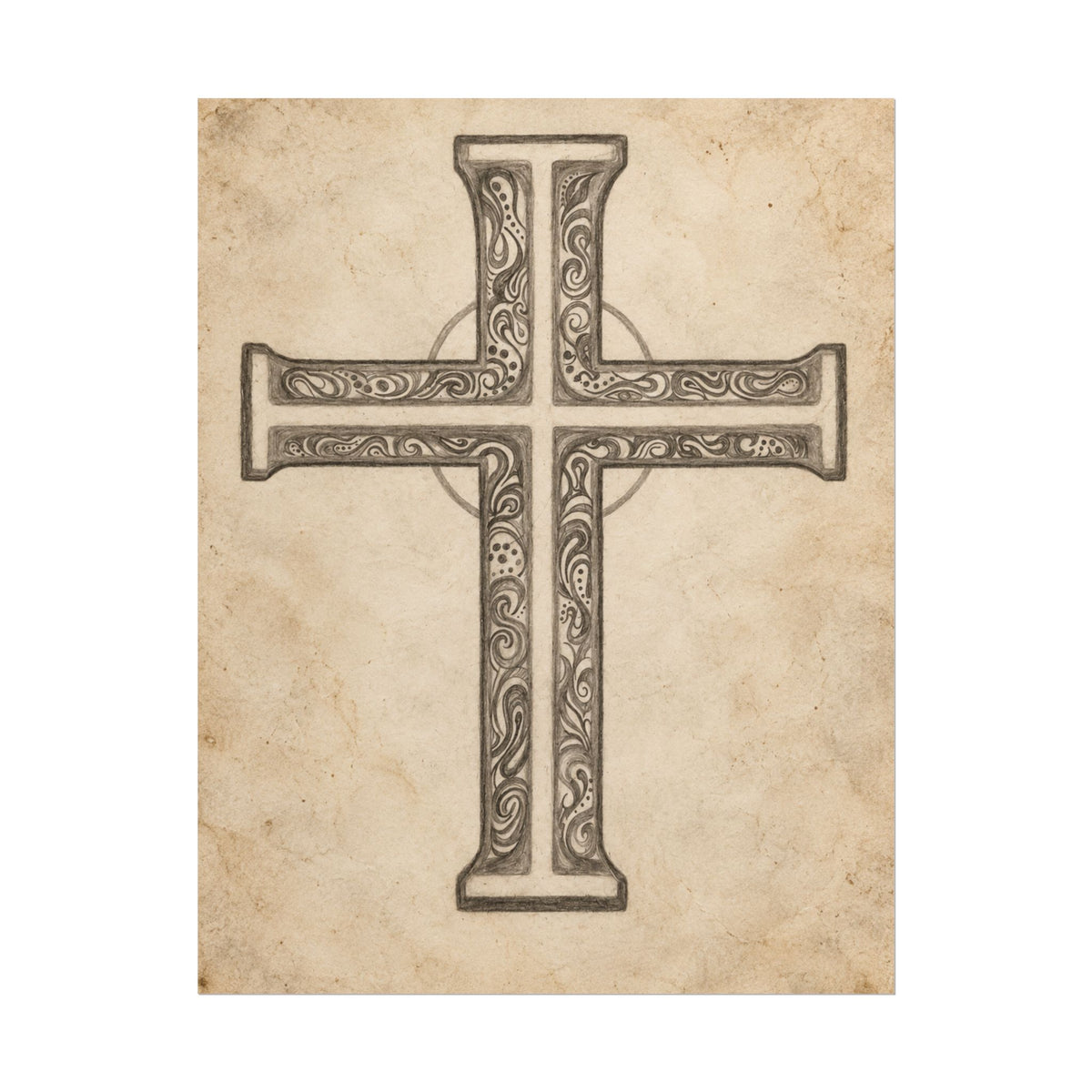 Sacred Bloom Cross Fine Art Print | Christian Cross Wall Art | Vintage Faith Decor — view 2