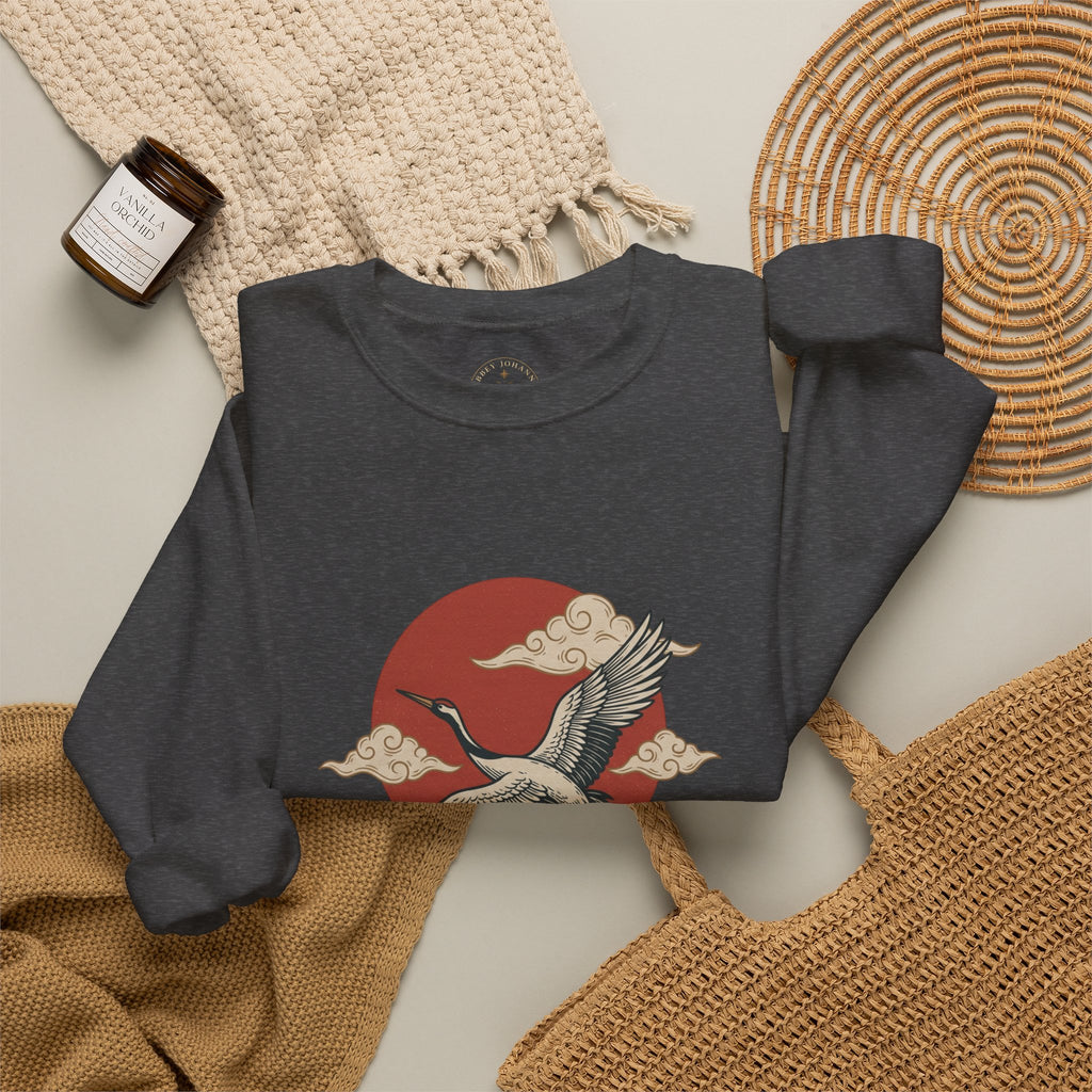 Traditional Tattoo-Style Crane Illustration Sweatshirt | Vintage Flash, Limited Palette — view 65