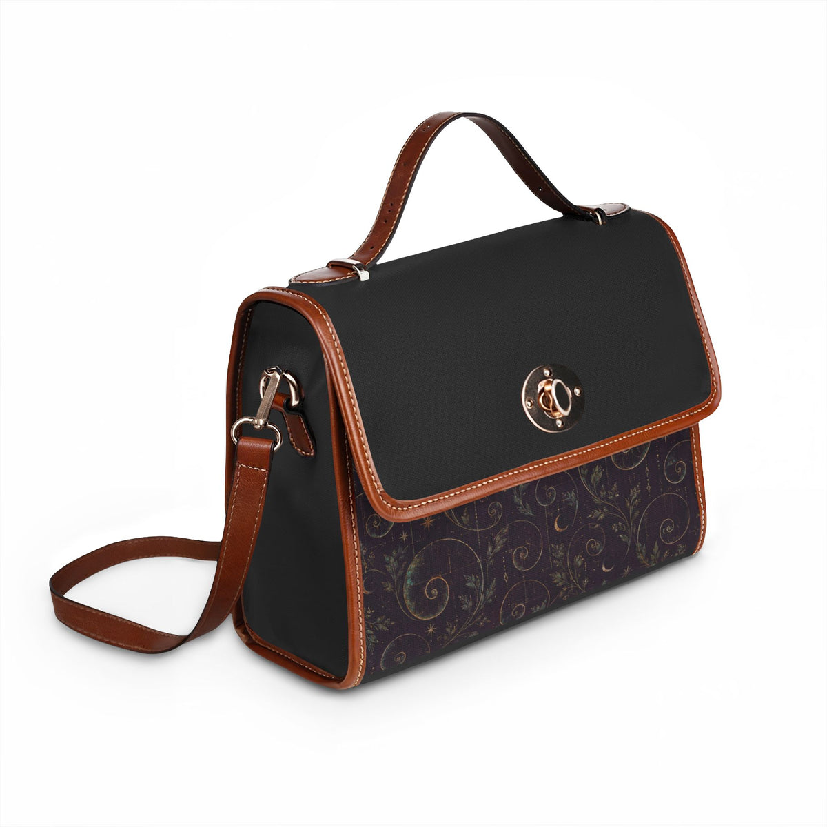 Minimalistic Dreamy Satchel Bag – Vintage Floral Accent, Leather-Trimmed Waterproof Handbag