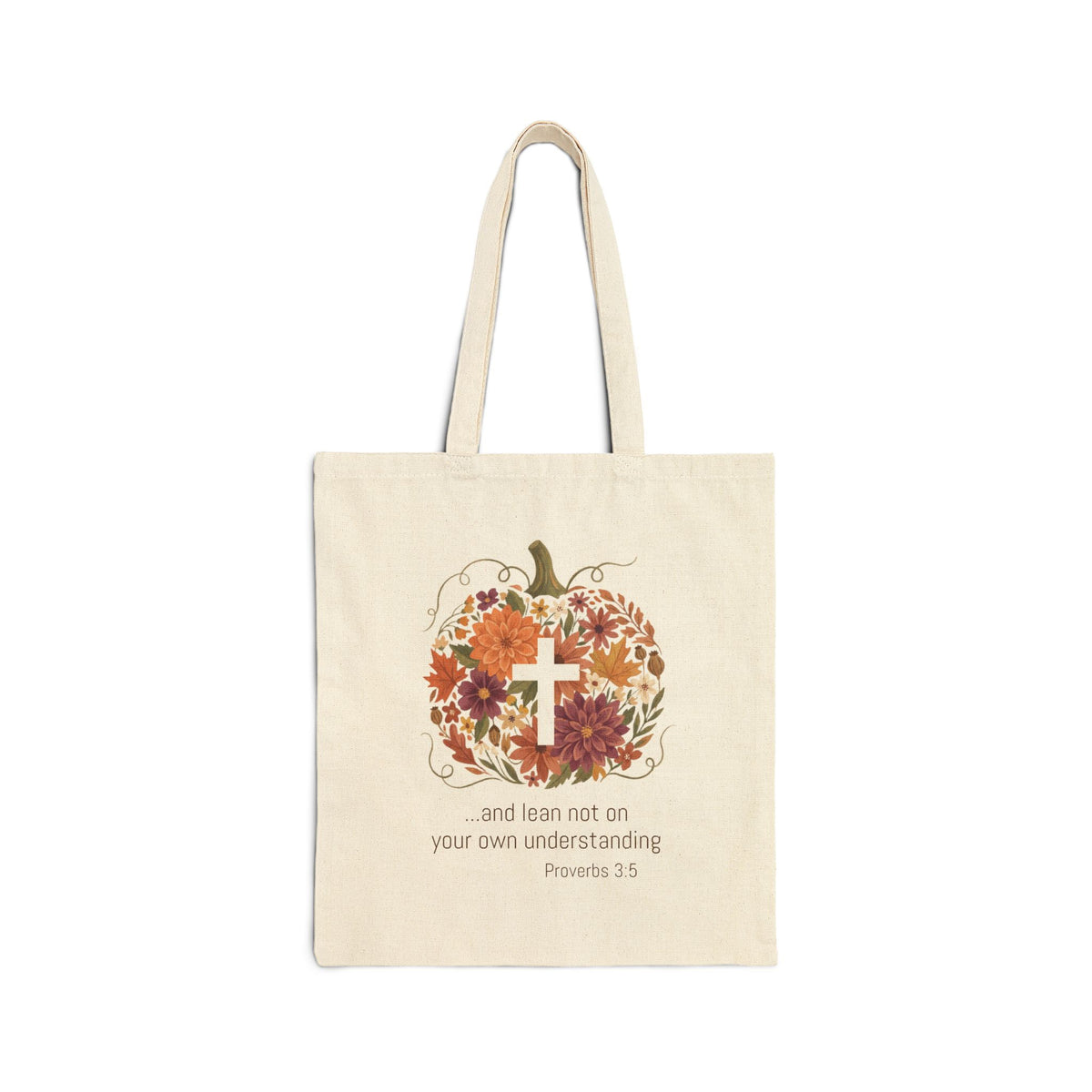 In Him I Trust Pumpkin Floral Cross Tote | Christian Autumn, Fall Faith — view 3