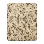 Floral Vintage Sherpa Blanket — Cozy Neutral Wildflower Throw