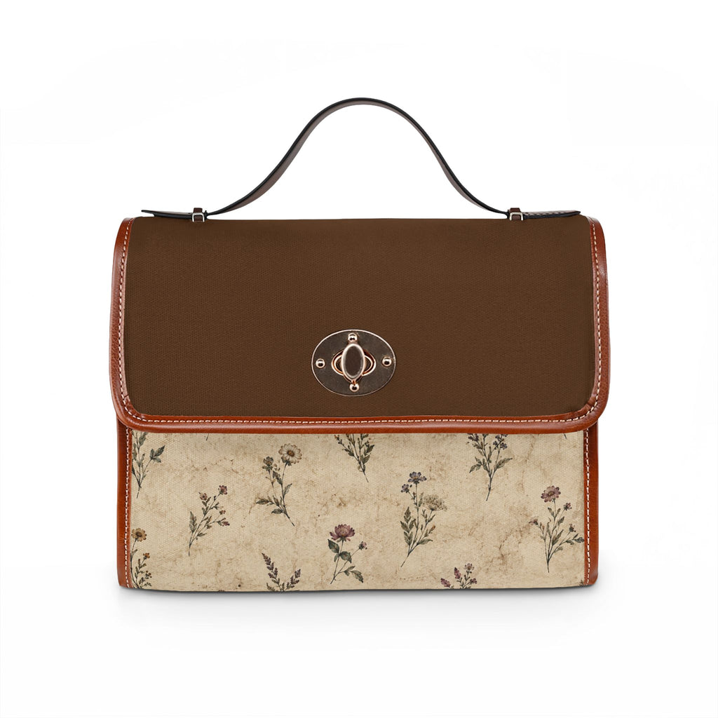 Vintage-Inspired Satchel Bag — Floral Accent, Leather Trim Waterproof Canvas Shoulder Bag — view 1