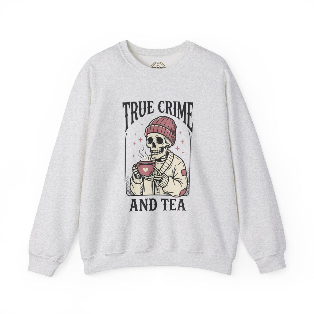 True Crime and Tea Sweatshirt | Skull Tea Mug Graphic, Podcast Lover Crewneck — view 1