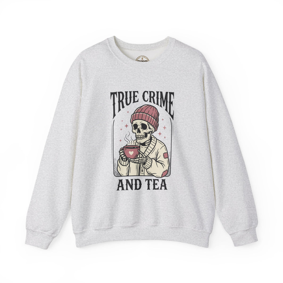 True Crime and Tea Sweatshirt | Skull Tea Mug Graphic, Podcast Lover Crewneck — view 1