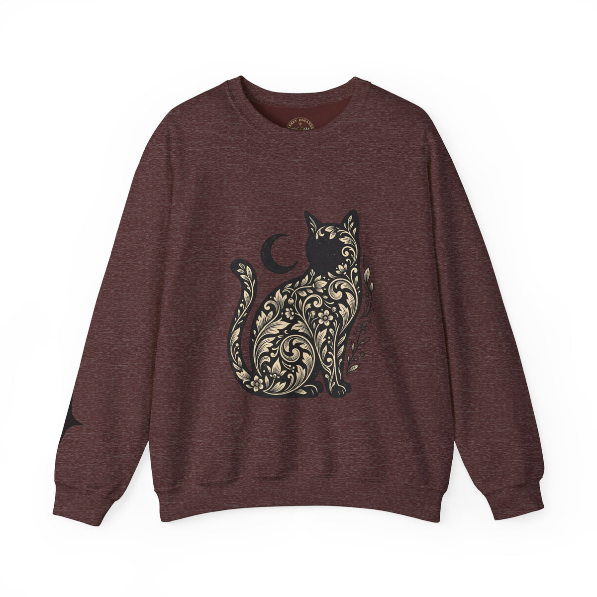 Gothic Botanical Cat Sweatshirt | Crescent Moon, Ornate Florals