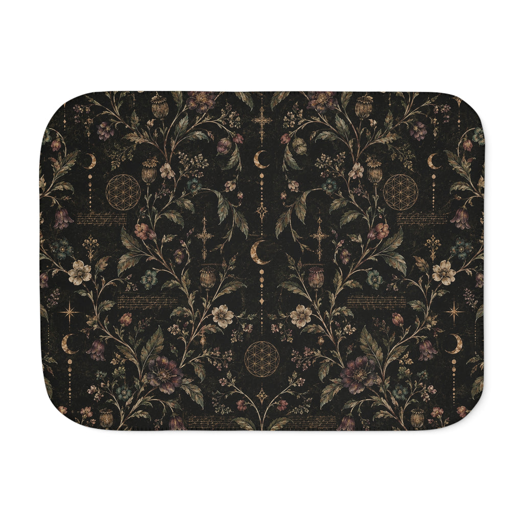 Botanical Moon sherpa blanket with gothic floral and celestial design — product view 4