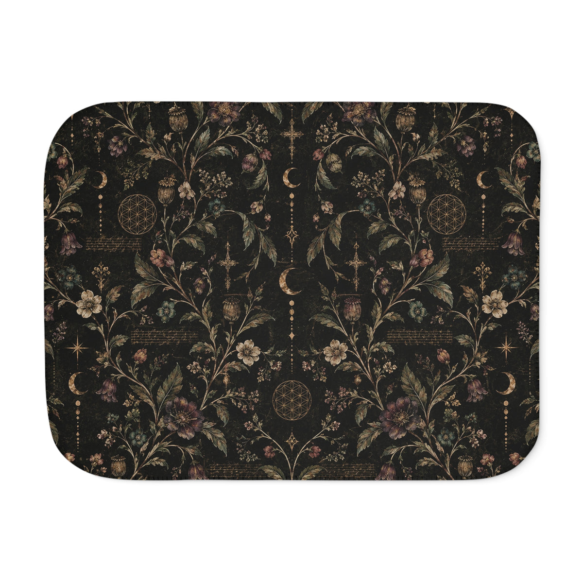 Botanical Moon sherpa blanket with gothic floral and celestial design — product view 4