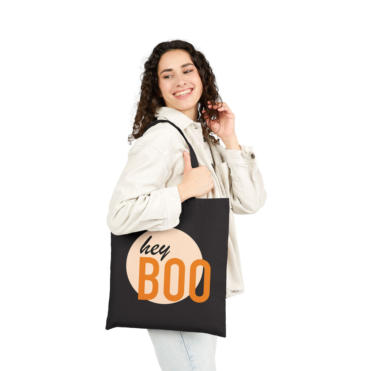 Hey Boo Cotton Tote — Cute Retro Halloween Reusable Bag — view 1
