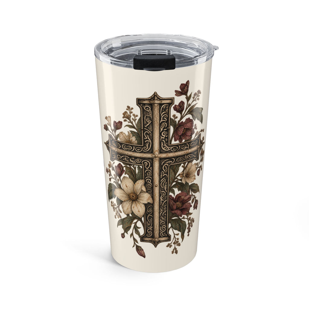 Still Your Mind — Christian Cross Floral Tumbler 20oz | Abbey Johanna