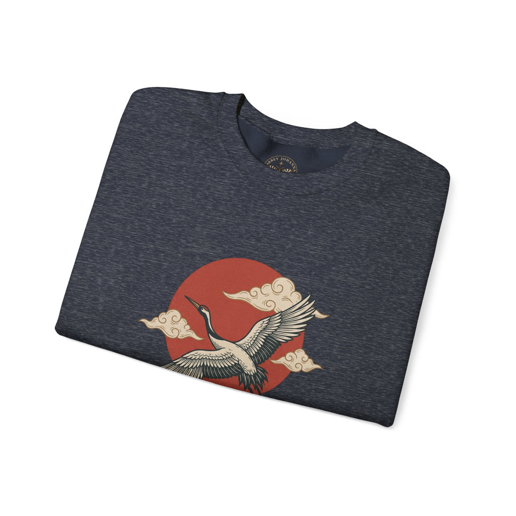 Traditional Tattoo-Style Crane Illustration Sweatshirt | Vintage Flash, Limited Palette — view 11