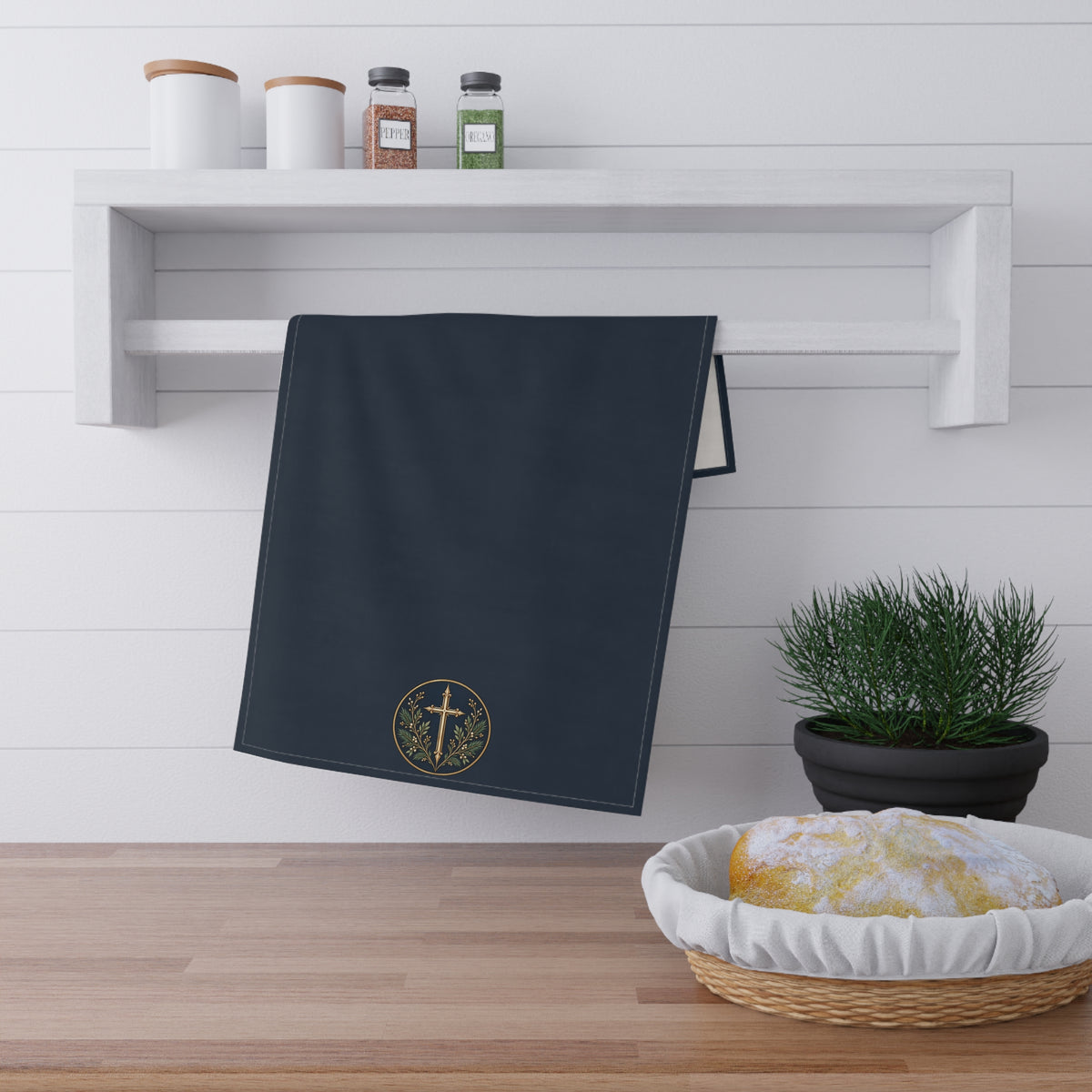 Nocturne Tartan Cross Medallion Cotton Twill Tea Towel | The Winter House Collection