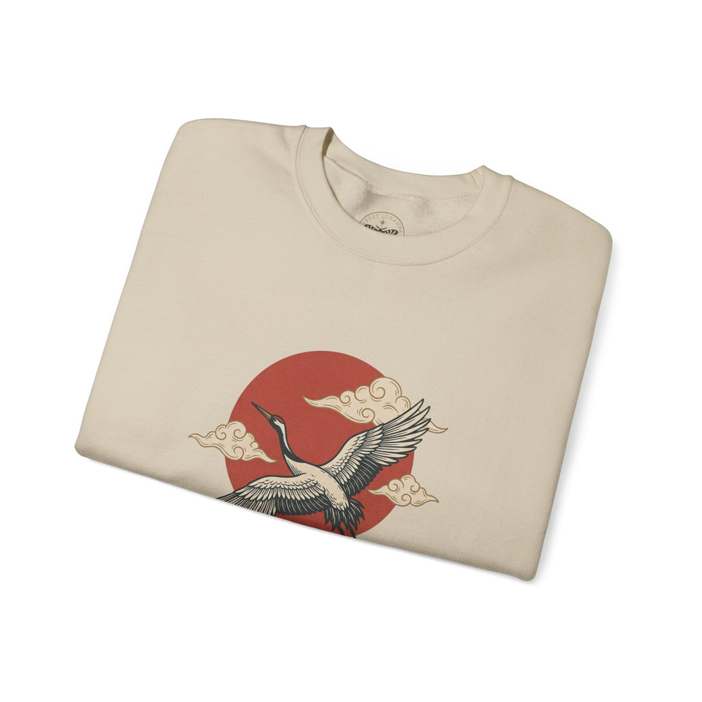 Traditional Tattoo-Style Crane Illustration Sweatshirt | Vintage Flash, Limited Palette — view 37