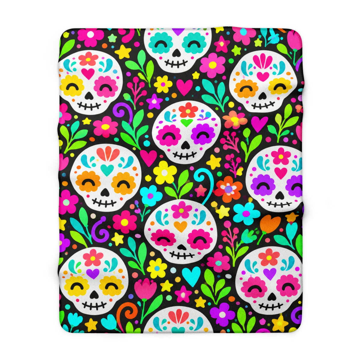 Sugar Skull Sherpa Blanket – Colorful Day of the Dead Throw