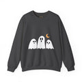 Cute Ghost Crewneck Sweatshirt — Trio of Ghosts with Crescent Moon (Halloween Pullover) — view 3