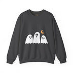Cute Ghost Crewneck Sweatshirt — Trio of Ghosts with Crescent Moon (Halloween Pullover) — view 3